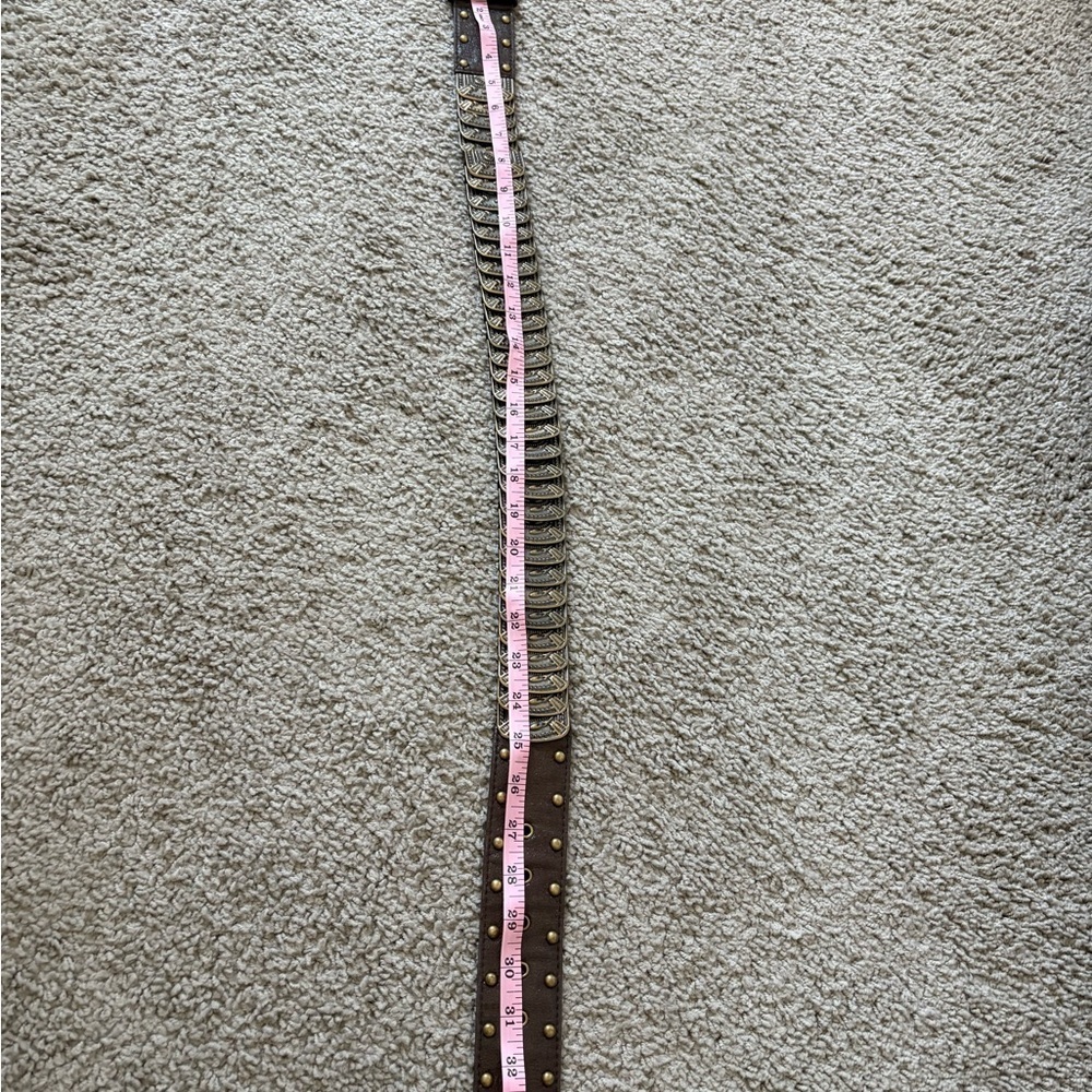 Brown and Bronze Metal And Faux Leather Stretch Belt - Picture 6 of 8